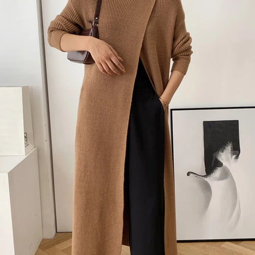 Load image into Gallery viewer, Vent Long Knitting Sweater Loose Fit Turtleneck Long Sleeve Women Pullovers New Fashion Tide Autumn Winter 2025 1DA357
