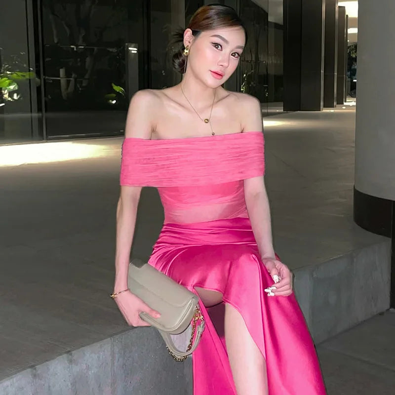 Off-shoulder Strapless Backless Sexy Maxi Dress For Women Gown Fashion Elegant Sleeveless Ruched Club Long Dress