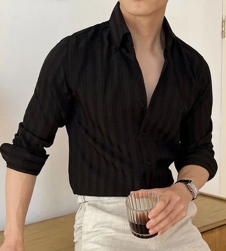 Men's New Spring Shirts Korean Striped Design Loose Long Sleeve Male Clothing Casual Single Breasted Fashion Menwear 9W1576