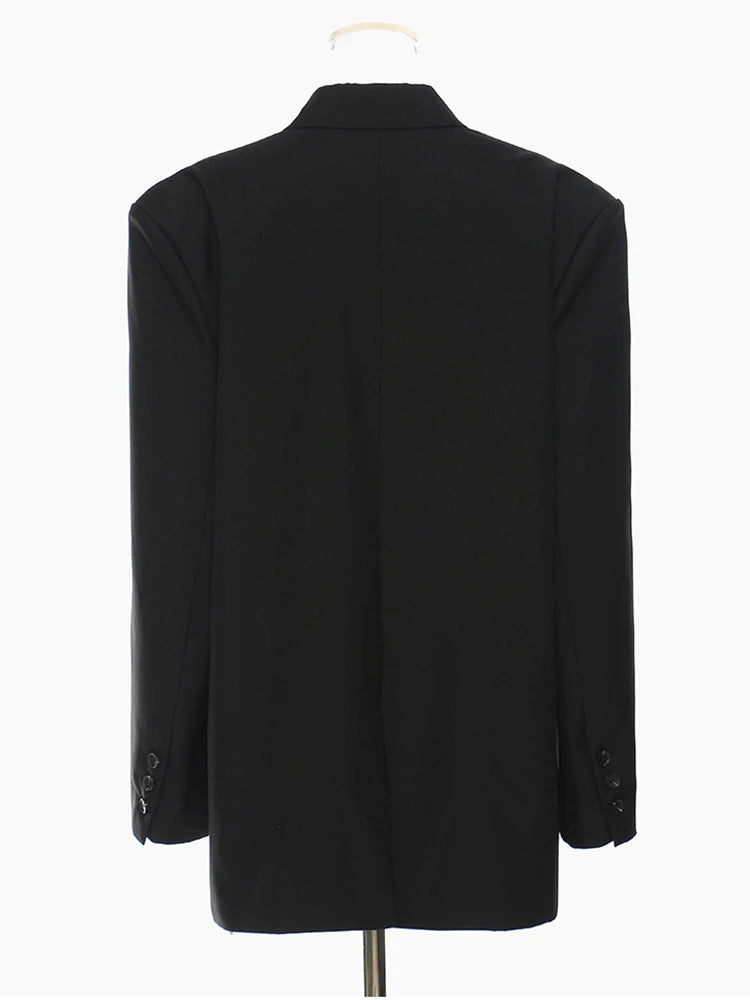 Women Topstitched Cross Big Size Blazer New Lapel Long Sleeve Loose Fit Jacket Fashion Tide Spring Autumn 2025 1DE9036