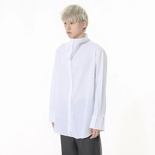 Load image into Gallery viewer, Striped Design Men&#39;s Shirts Stand Collar Single Breasted Casual Tops Korean Style Long Sleeve Loose Male Shirt New 9W1261
