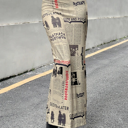 Load image into Gallery viewer, Vintage Newspaper Letter Print High Waist Long Skirt Women Distressed Harajuku Slim Pencil Skirts Aesthetic Y2K Chic
