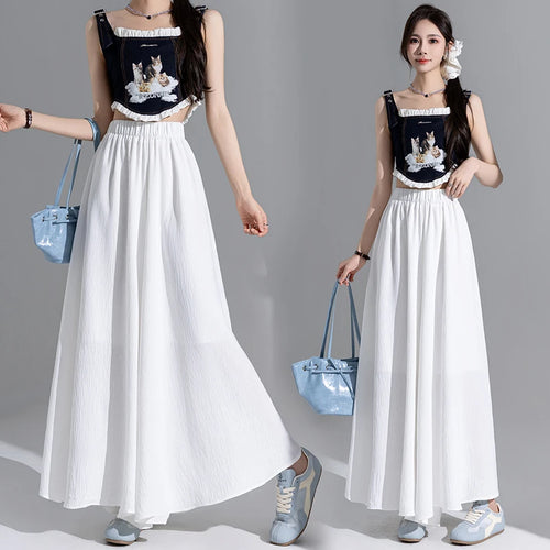 Load image into Gallery viewer, New Spring Summer White Loose Elastic High Waist Wide-leg Pants Casual Fashion Black Pleated Trousers Women Streetwear clothing
