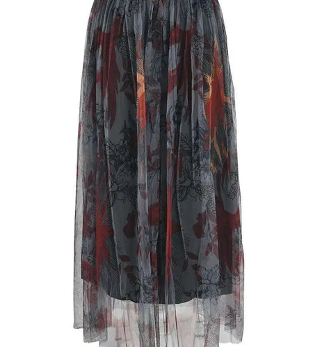 High Waist Black Pattern Printed Mesh Duoble Layers Half-body Skirt Women Fashion Tide New Spring Autumn 2025 2D1323