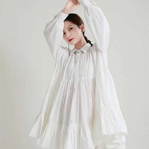 Load image into Gallery viewer, Women Black Pleated Elegant Mini Shirt Dress New Lapel Long Sleeve Loose Fit Fashion Tide Spring Autumn 2025 1DE365901
