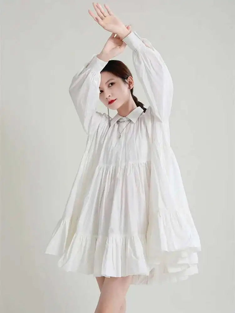 Women Black Pleated Elegant Mini Shirt Dress New Lapel Long Sleeve Loose Fit Fashion Tide Spring Autumn 2025 1DE365901