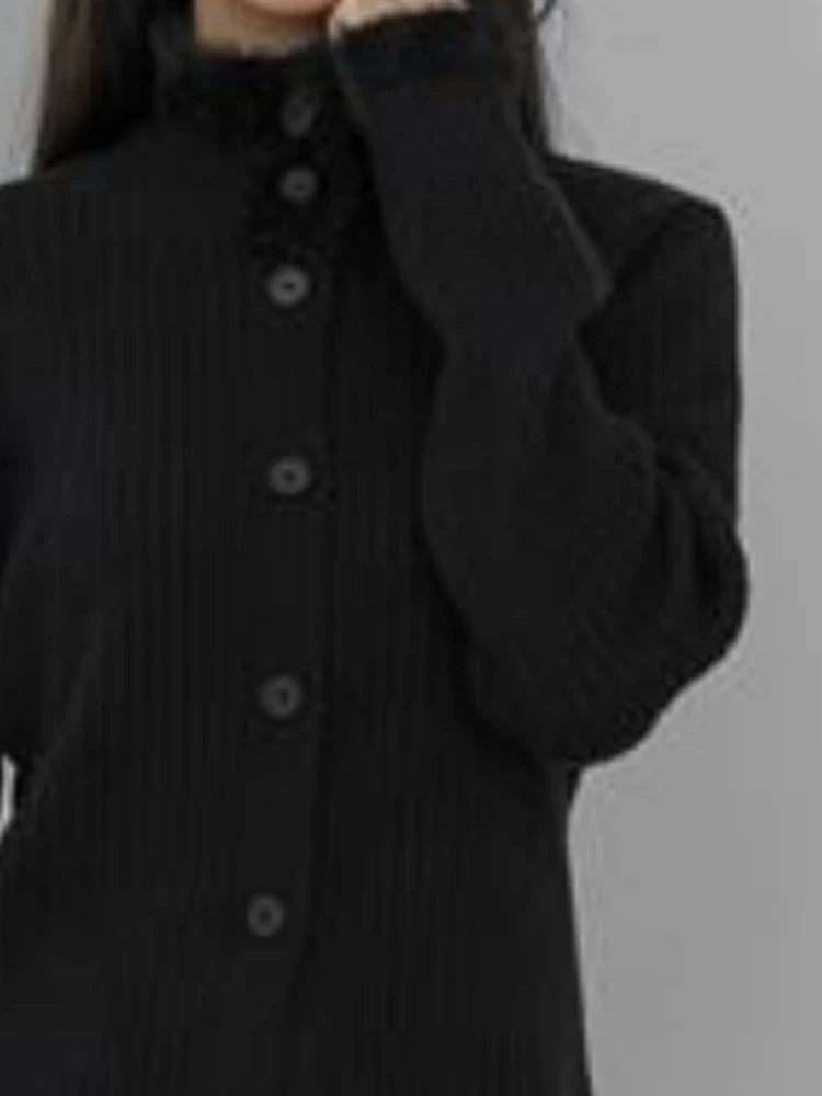 Y2k Aesthetic Fur Patchwork Casual Cardigan Streetwear Stand Neck Vintage Grunge Tops Autumn Single Breasted Harajuku Sweater