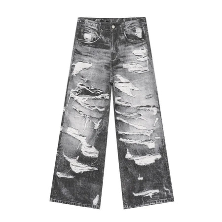 Men's Jeans Summer New Fashion Streetwear Style Hole Worn-out Design Loose Washed Male Denim Pants Straight 9C5394