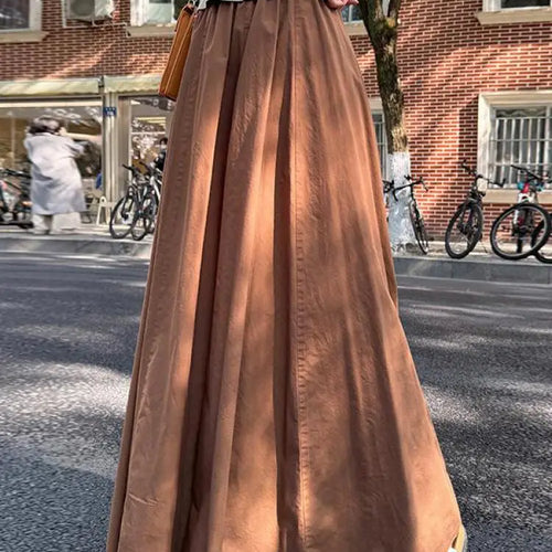 Load image into Gallery viewer, Spring Summer Women Black White Elegant Oversized Long Skirt French Fashion Brown High Waist Vacation Pleated Half Skirt Popular
