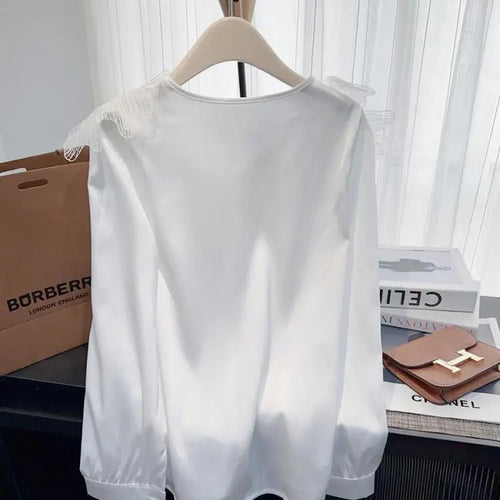 Load image into Gallery viewer, Vintage Women New White Elegant Long Sleeve T-shirt Autumn Beige V Neck Festival Short Pullover Tops Simplicity Popular Clothing
