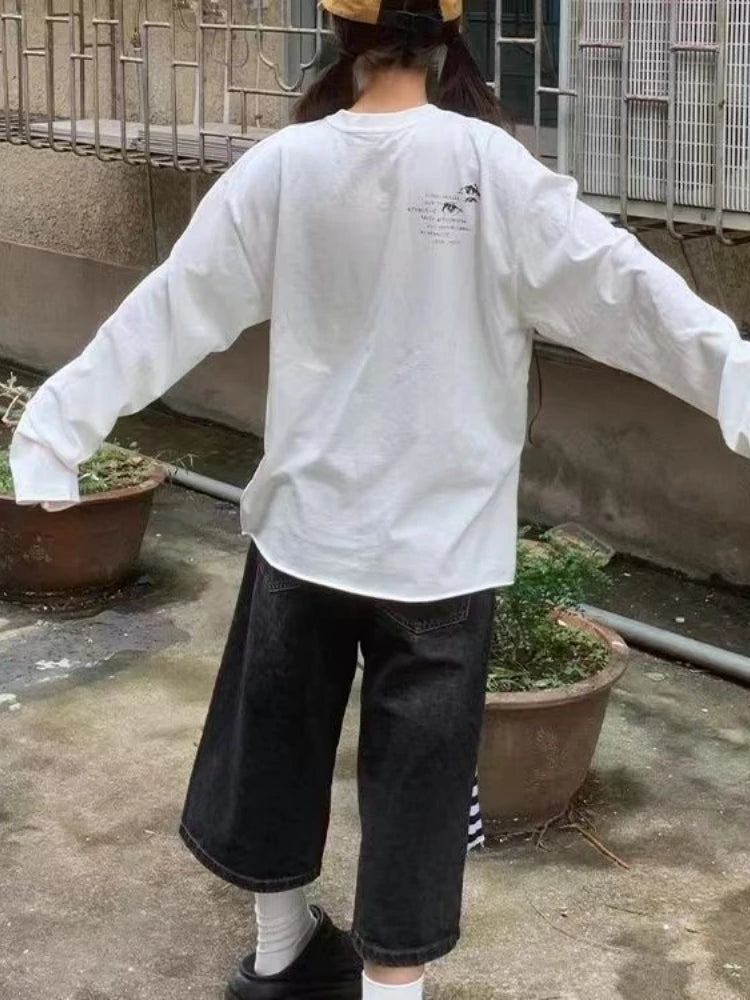 2025 Spring White Letter Printing All Match T-shirts Harajuku Casual Loose Vintage Tops Men and Women Grunge Y2k Aesthetic Tees