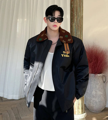 Fashion Men's Padded Jackets Printed Colour Turn-down Collar Letter Contrast Color Male Cotton Tops Niche Coats 9C8836