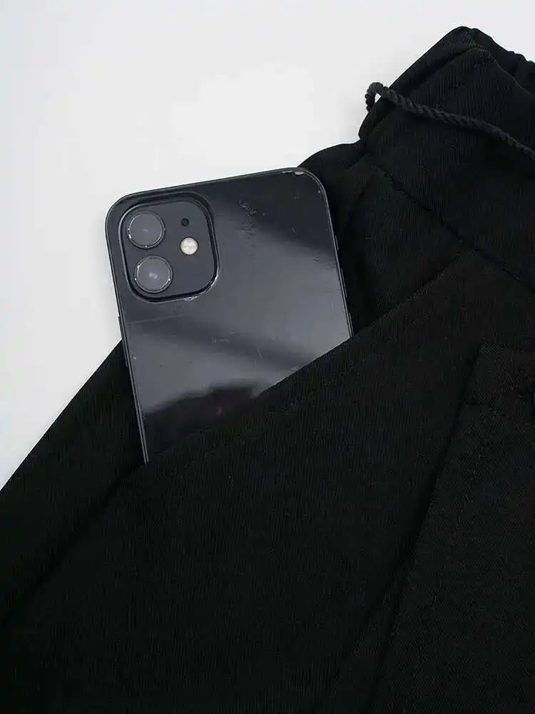 High Elastic Waist Black Irregular Bandage Long Wide Leg Pants New Trousers Women Fashion Tide Spring Autumn 2025 CPG2302