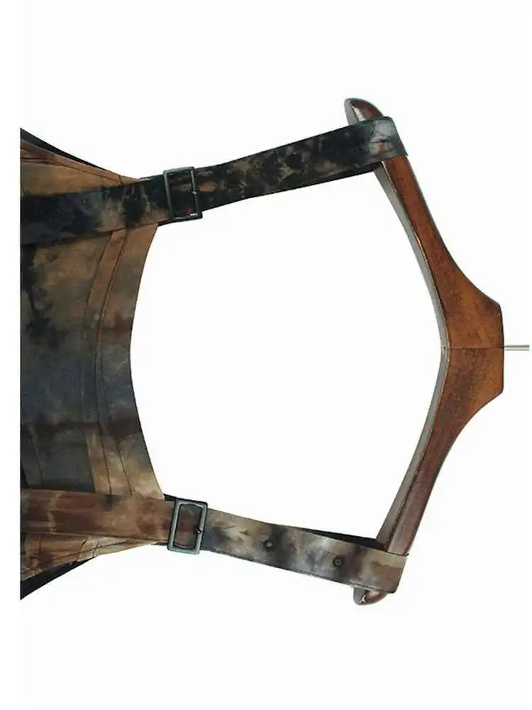 Women Tie Dye Pleated Big Size Casual Strap Dress New Square Collar Sleeveless Fashion Tide Spring Autumn 2025  1DH6611