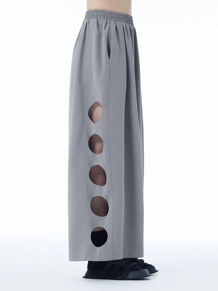 High Elastic Waist Gray Side Hollow Out Long Wide Leg Pants New Trousers Women Fashion Tide Spring Autumn 2025 1DJ1255