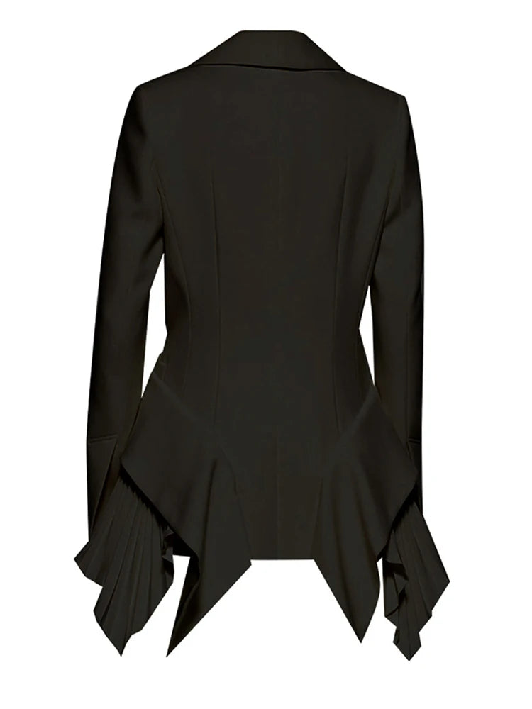 Women White Irregular Pleated Ruffles Elegant Blazer New Lapel Long Sleeve Jacket Fashion Tide Spring Autumn 2025 1DH4840