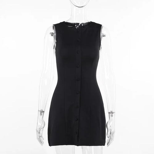 Load image into Gallery viewer, Fashion Sleeveless Sexy Mini Dress For Women New O Neck Single-btrasted Bodycon Club Party Tank Dress Femme Clothes
