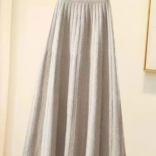 Load image into Gallery viewer, Autumn Winter New Elegant Slim Elastic High Waist A-line Skirt Solid Holiday Striped Big Swing Knitted Skirts Women Popular
