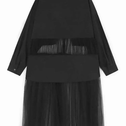 Load image into Gallery viewer, Women Black Mesh Perspective Big Size Midi Shirt Dress New Lapel Long Sleeve Fashion Tide Spring Autumn 2025 1DJ0140
