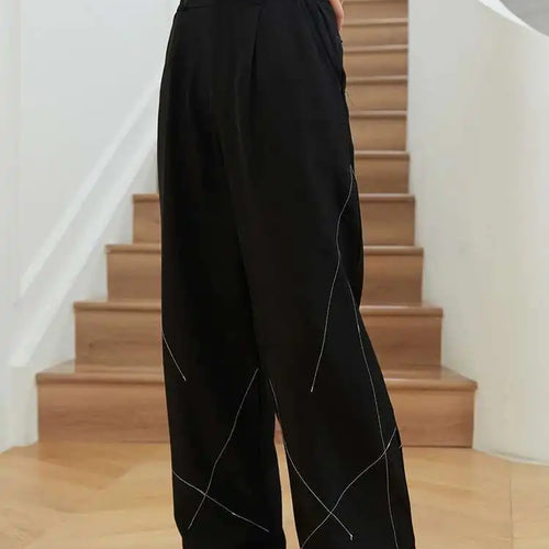 Load image into Gallery viewer, High Waist Black Topstitched Long Casual Pants New Loose Fit Trousers Women Fashion Tide Spring Autumn 2025 1DH0081

