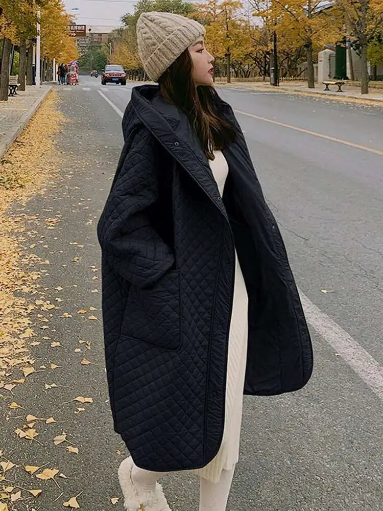 Army Green Big Size Keep Warm Hooded Cotton-padded Coat Long Sleeve Women Parkas Fashion New Autumn Winter 2025 1DH8601