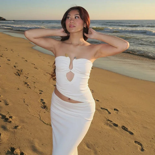 Load image into Gallery viewer, Strapless Hollow Out Sexy Maxi Dress Women Gown Summer New Off-shoulder Backless Sleeveless Beach Club Long Dress
