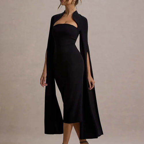 Load image into Gallery viewer, Elegant Long Sleeved Elastic Tight Dress For Women Autumn/Winter 2025 New Dress Sexy Long Slit Party Club Evening Dress
