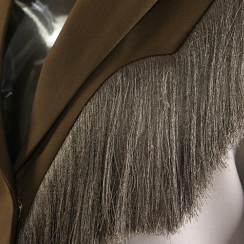 Load image into Gallery viewer, Women Army Green Color-block Tassels Big Size Blazer New Lapel Long Sleeve Jacket Fashion Tide Spring Autumn 2025 1DJ1290
