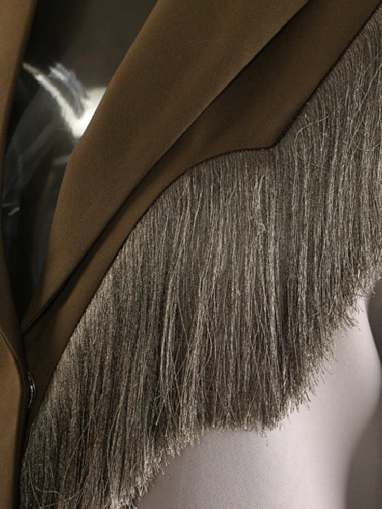 Women Army Green Color-block Tassels Big Size Blazer New Lapel Long Sleeve Jacket Fashion Tide Spring Autumn 2025 1DJ1290