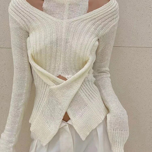 Load image into Gallery viewer, Solid Irregular Knitting Sweaters For Women Round Neck Long Sleeve Slimming Casual Sweater Female Fashion Clothing
