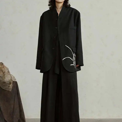 Load image into Gallery viewer, Women Black Embroidery Vintage Big Size Blazer New Stand Collar Long Sleeve Jacket Fashion Tide Spring Autumn 2025 1DH4322
