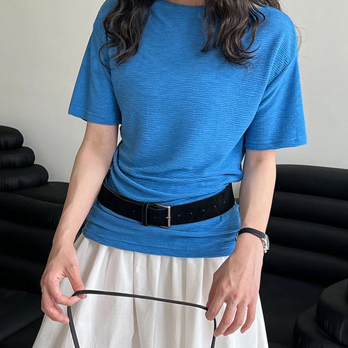 Load image into Gallery viewer, Women Blue Brief Belted Elegant Casual T-shirt New Slash Neck Short Sleeve Fashion Tide Spring Summer 2025 1DJ1475
