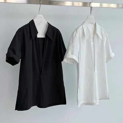 Load image into Gallery viewer, Women White Plain Color Thin Big Size Blouse New V-Neck Short Sleeve Shirt Fashion Tide Spring Summer 2025 1DJ1470
