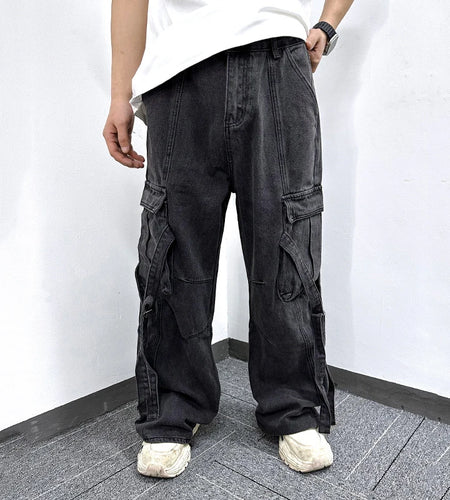 Men's Jeans New American Style High Street Trendy Large Buckle Pockets Decoration Cargo Denim Pants Summer Tide 9W1867