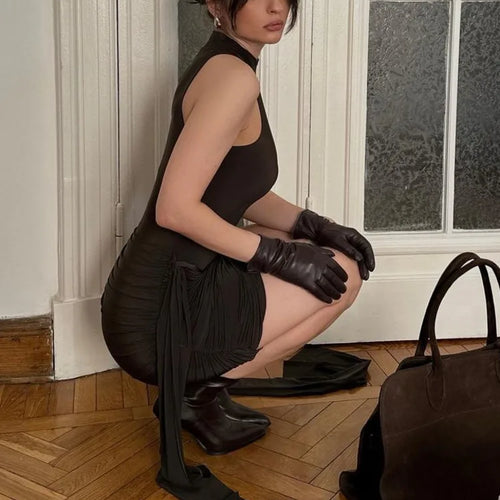 Load image into Gallery viewer, Elegant Sleeveless High Neck Elastic Slim Lace Up Dress Women Tight Party Club Evening Dress Elegant Short Dress Vestido
