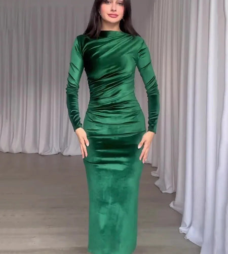 Elegant Long Sleeved Velvet Dress For Women Noble Velvet Slim Sexy Slit Irregular Dress Long Dress Party Evening Dress