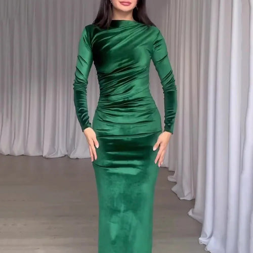 Load image into Gallery viewer, Elegant Long Sleeved Velvet Dress For Women Noble Velvet Slim Sexy Slit Irregular Dress Long Dress Party Evening Dress
