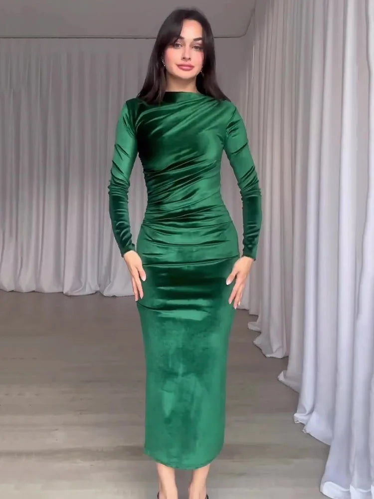 Elegant Long Sleeved Velvet Dress For Women Noble Velvet Slim Sexy Slit Irregular Dress Long Dress Party Evening Dress