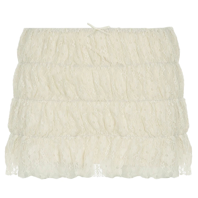 Holiday Fashion Folds Tiered Mini Lace Skirts Women‘s Cute Summer Low Waist Bottoms Y2K Aesthetics Beach Hottie Skirt