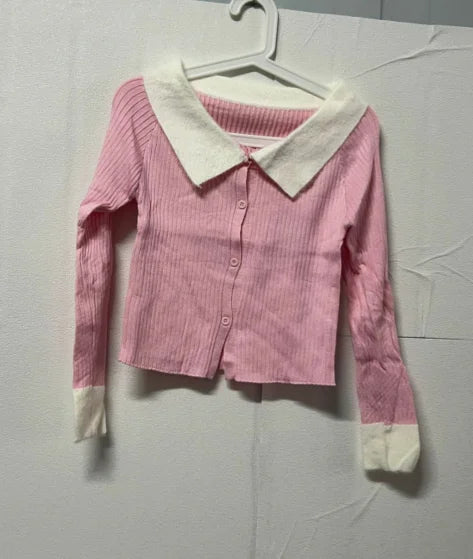 Sexy Off Shoulder Fluffy Patchwork Slash Neck Cardigan T-shirt Women Contast Color Korean Fashion Slim Cardigans Fairy Cropped