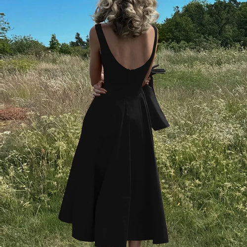 Load image into Gallery viewer, Backless A-line Maxi Dress For Women Fashion Solid O Neck Sleeveless Long Dress Ladies Gown High Waist Tank Dresses

