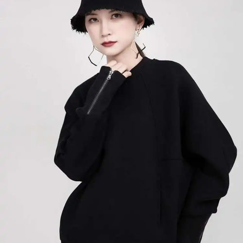 Load image into Gallery viewer, Loose Fit White Cuff Zipper Sweatshirt New Round Neck Long Sleeve Women Big Size Fashion Spring Autumn 2025 1DD5133
