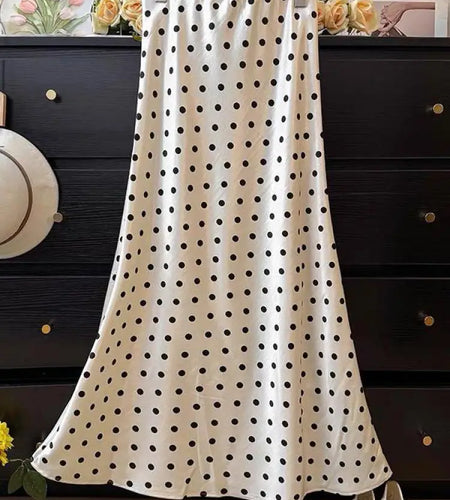 Spring Summer French Polka Dot Elegant Sexy Club A-line Long Skirt Women High Waist Vacation Slim Wrap Hip Fishtail Skirt 2025