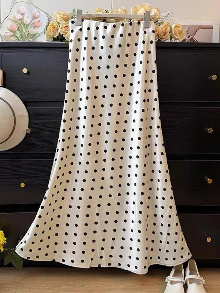 Spring Summer French Polka Dot Elegant Sexy Club A-line Long Skirt Women High Waist Vacation Slim Wrap Hip Fishtail Skirt 2025