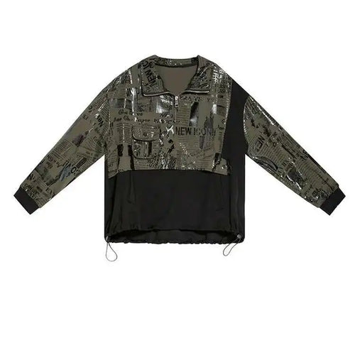 Load image into Gallery viewer, Loose Fit Printed Spliced Sweatshirt New Stand Collar Long Sleeve Women Big Size Fashion Tide Spring Autumn 2025 1DF1320
