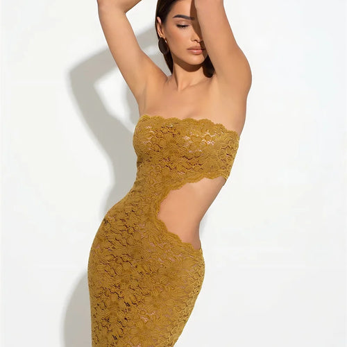 Load image into Gallery viewer, Off-shoulder Backless Sexy Maxi Dress Women Lace Strapless Sleeveless Hollow Out Skinny Club Party Long Dress Elegant
