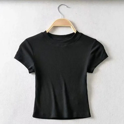 Load image into Gallery viewer, Summer Sexy Women O-neck Short-sleeve T-shirt Slim Elastic Skinny Crop Tops
