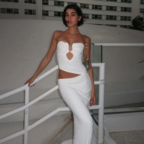 Load image into Gallery viewer, Strapless Hollow Out Sexy Maxi Dress Women Gown Summer New Off-shoulder Backless Sleeveless Beach Club Long Dress
