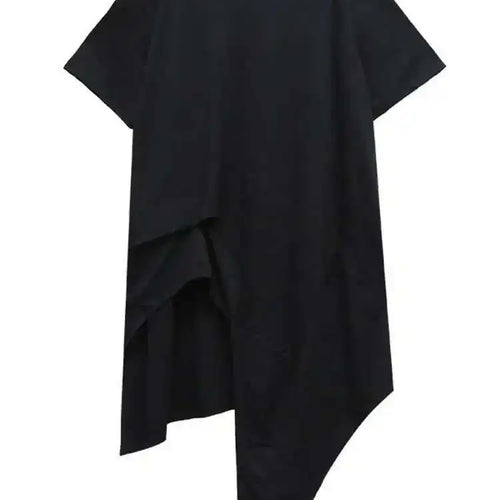 Load image into Gallery viewer, Women Black Asymmetric Hem Casual Big Size T-shirt New Round Neck Short Sleeve Fashion Tide Spring Summer 2025 1DF4786
