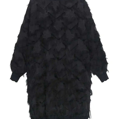 Load image into Gallery viewer, Women Black Tassels Perspective Big Size Knee-Length Dress New Turtleneck Long Sleeve Fashion Spring Autumn 2025 1DH8741
